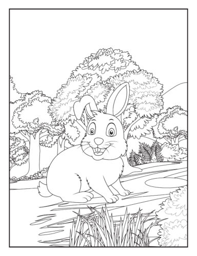 Rabbit sitting on wooden log