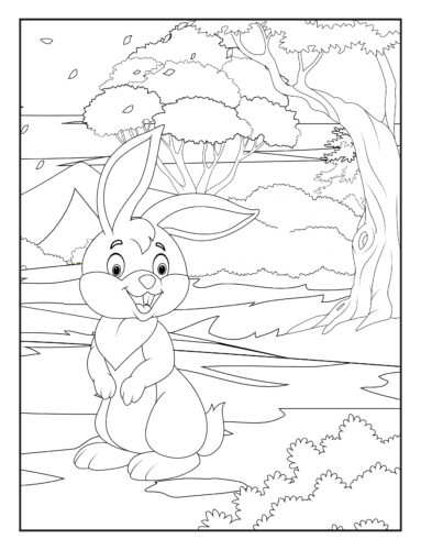 Rabbit standing near curved tree