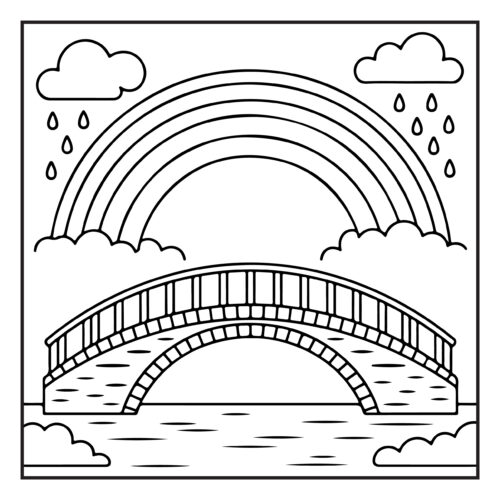 Rainbow bridge over water scene