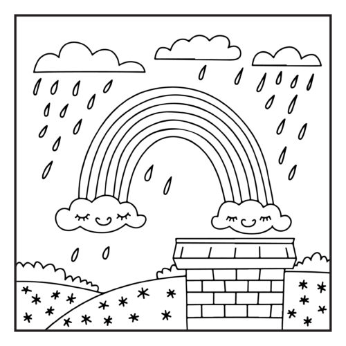 Rainbow over brick house scene