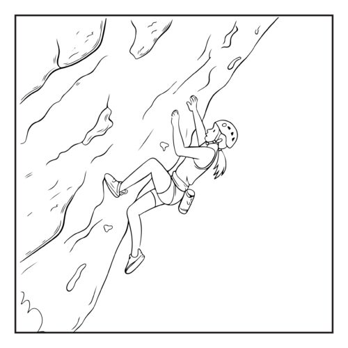Rock climber scaling steep mountain cliff