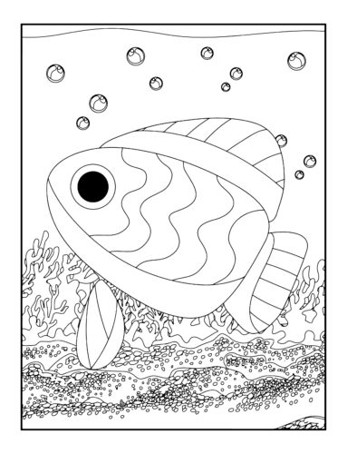 Round fish with coral reef
