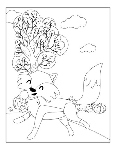 Running fox with pumpkins