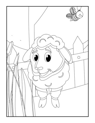 Sheep in barn with bee