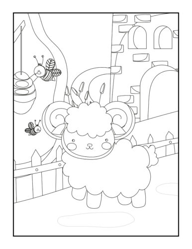 Sheep in garden with bees