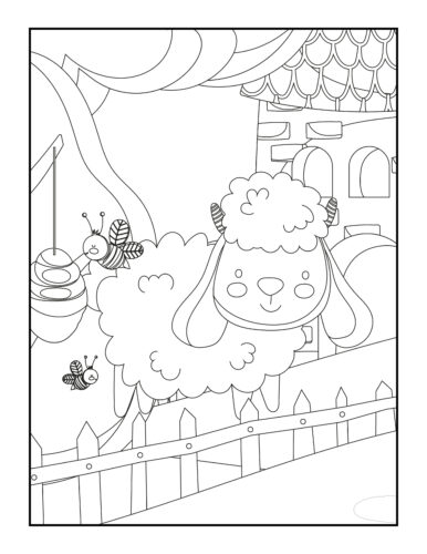 Sheep jumping in backyard garden