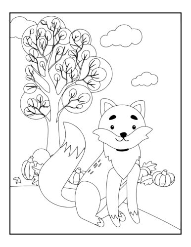 Sitting fox with autumn background