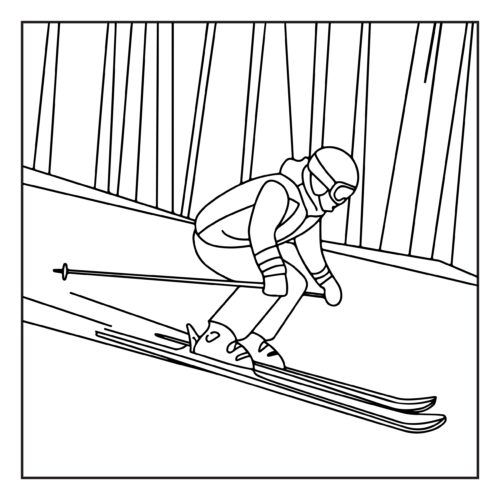 Skier racing down snowy mountain slope