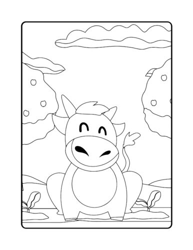 Smiling cow sitting by water
