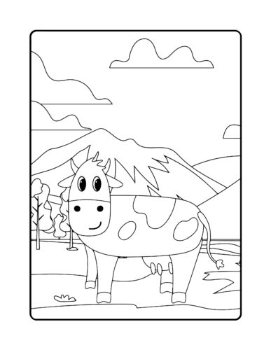 Spotted cow in mountain landscape