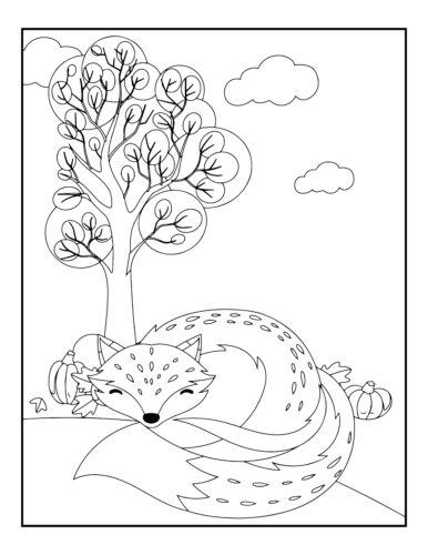 Spotted fox with autumn decorations