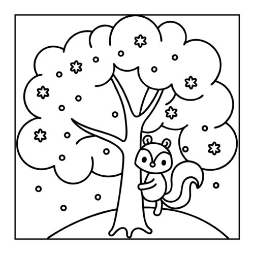 Squirrel climbing snowy tree branches