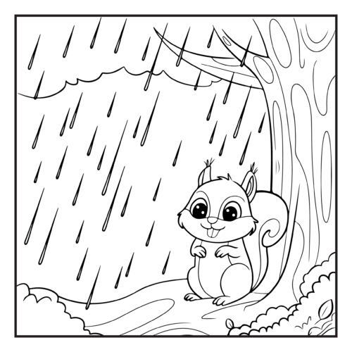 Squirrel sheltering under tree branch