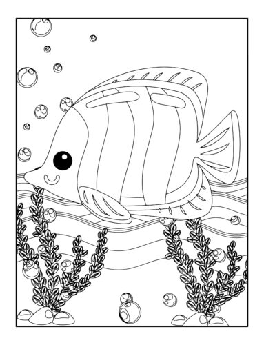 Striped angelfish with seaweed plants