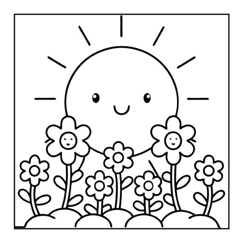 Sun shining over flower garden