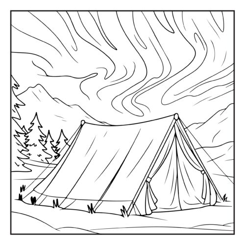 Tent with aurora borealis sky