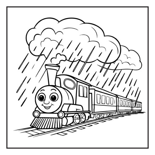 Train traveling through stormy clouds