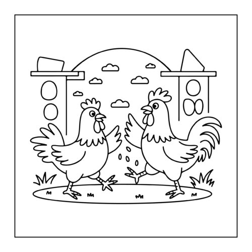 Two chickens in city yard