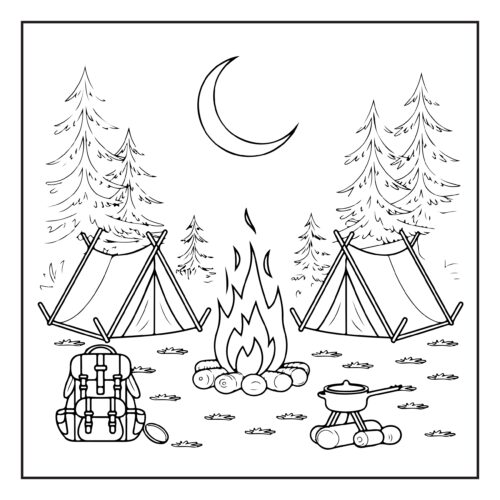 Two tents campfire cooking setup