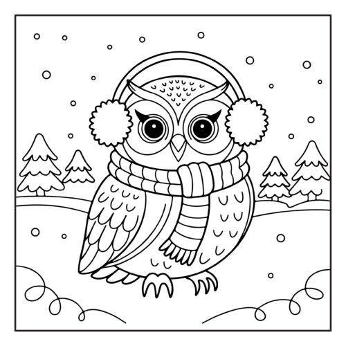Winter owl with scarf outdoors
