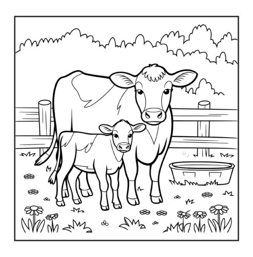 cow and calf farm scene