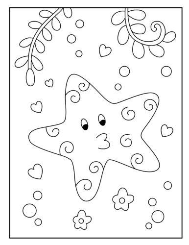 decorative starfish with swirls and hearts