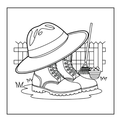 farmer boots hat and rake