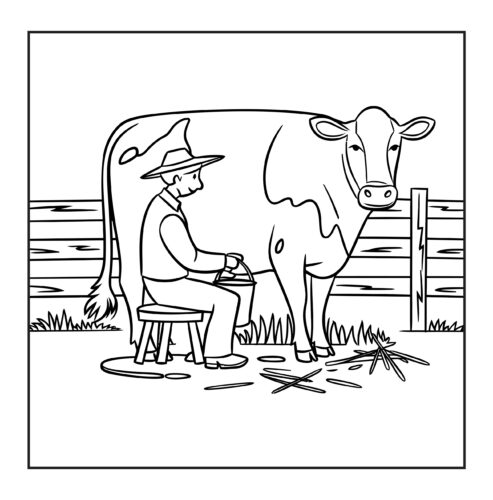 farmer milking cow in barn