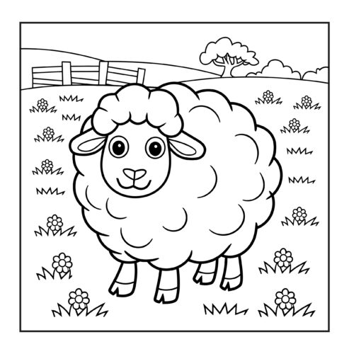 fluffy sheep in meadow scene