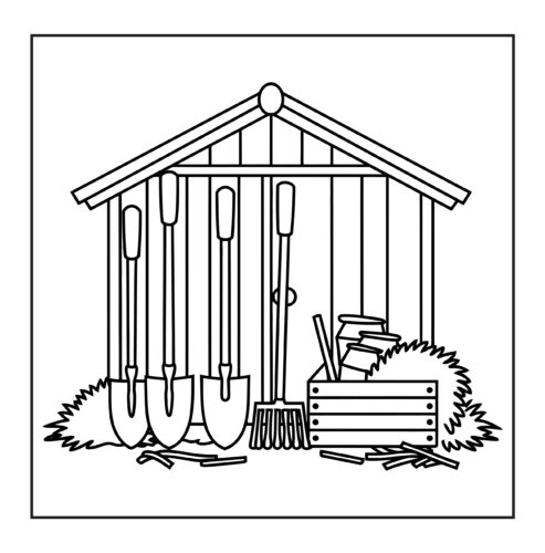 garden shed with farming tools