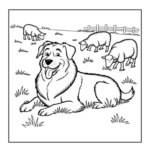 happy dog with grazing sheep