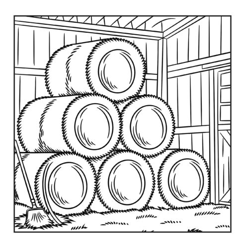 hay bales stacked in barn