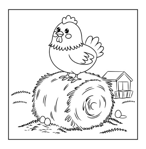 hen sitting on hay bale