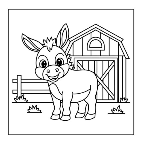 smiling donkey by red barn