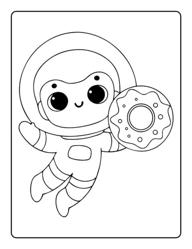 Astronaut holding donut in space