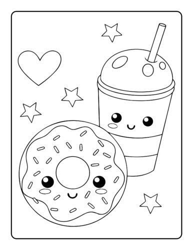 Cute donut and drink pair