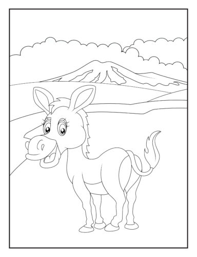 Donkey in desert mountain landscape