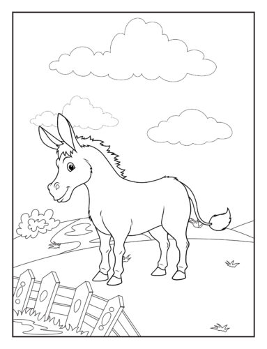 Donkey in open field scene