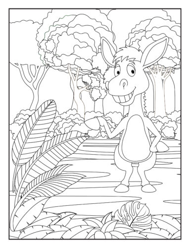 Donkey in tropical jungle setting