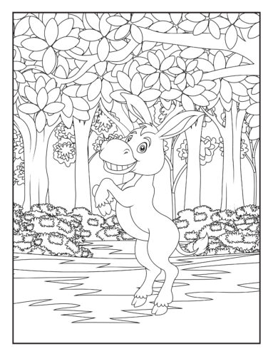 Donkey jumping in flower forest