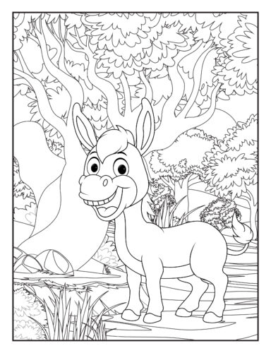 Donkey standing in jungle setting