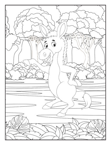 Excited donkey in forest clearing