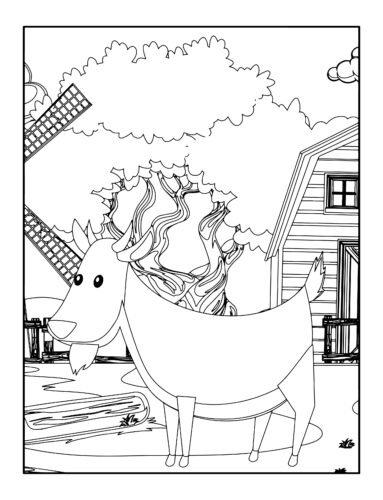 Goat beside old windmill scene