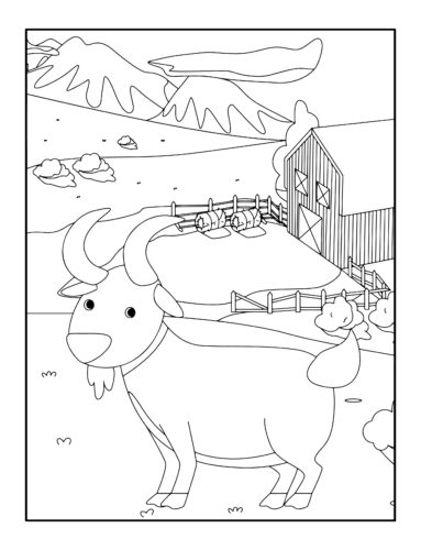 Goat grazing near mountain barn