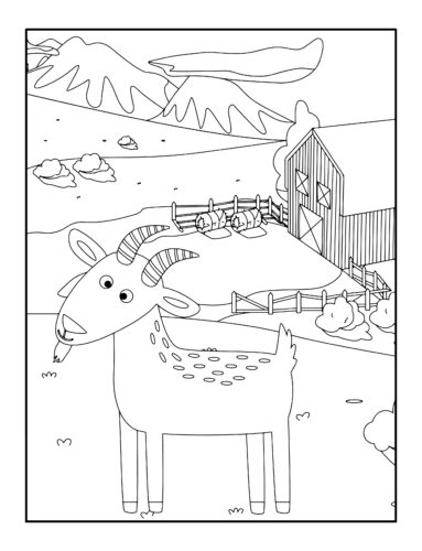 Goat in mountain farm setting