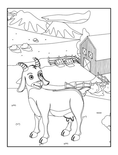 Goat in snowy mountain scene