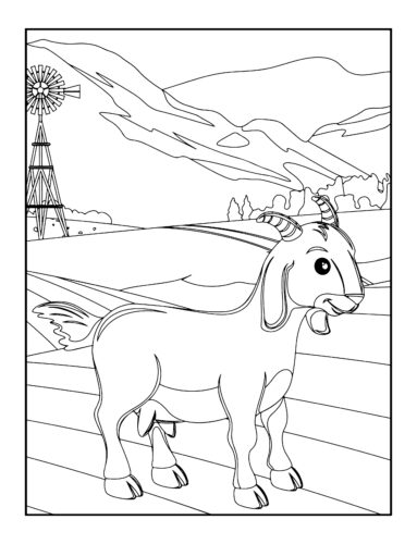 Goat on wooden farm deck