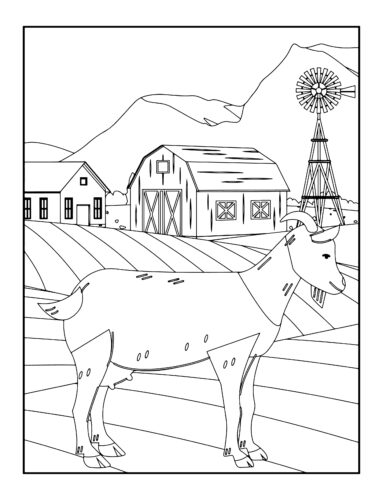 Goat standing by farm barn