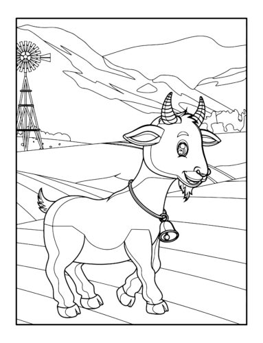 Goat with bell mountain landscape