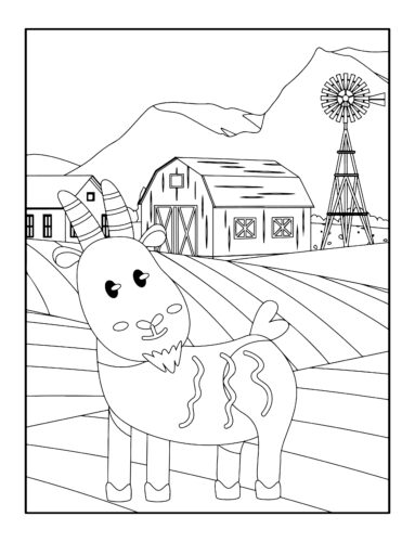 Goat with farm and windmill